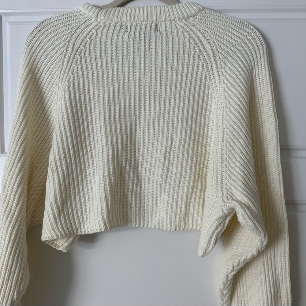 Ivory Ribbed Knit Cropped Sweater - Picture 2 of 3